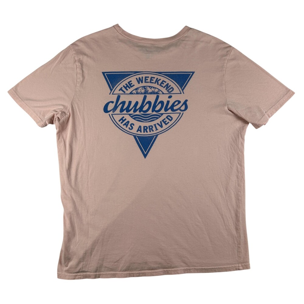 Chubbies Shirt Mens Large Pink Weekend Has Arrived Graphic Tee Palm Tree Beach